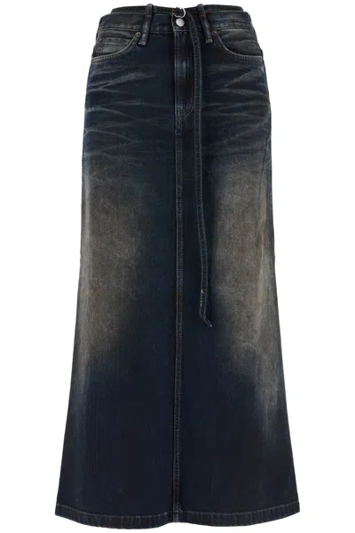 Acne Studios Maxi Denim Skirt With Waist Strap In Blue