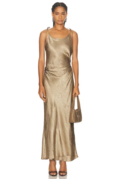Acne Studios Dayla Satin Midi Dress In Gold