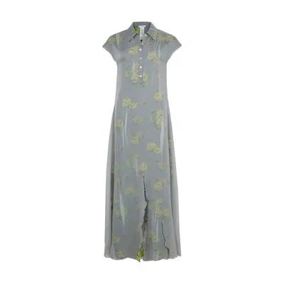 Acne Studios Layered Chiffon And Floral-print Crepe Maxi Dress In Yellow