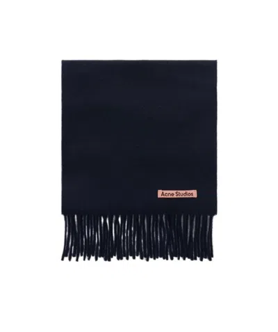 Acne Studios Melange Fringe-trim Wool Scarf In Black