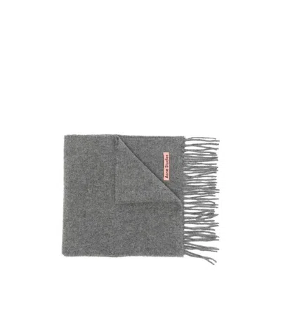 Acne Studios Melange Fringe-trim Wool Scarf In Gray
