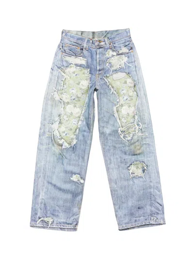 Acne Studios Men's 1981 Rose-print Distressed Jeans In Blue