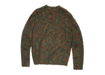 Pre-owned Acne Studios Men's  Brushed Hairy Woolly Fabric Crewneck Sweatshirt Jumper In Forest Green/orange