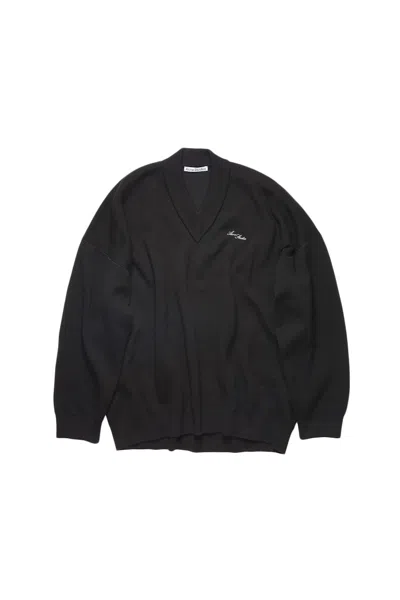 Pre-owned Acne Studios Men's  Logo Vneck Relaxed Fit Sweater In Black