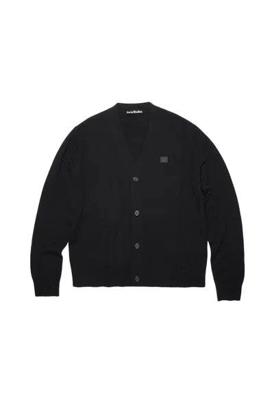 Pre-owned Acne Studios Men's  Wool Face Patch V Neck Cardigan Sweater In Black