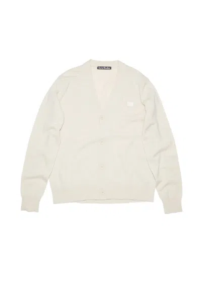 Pre-owned Acne Studios Men's  Wool Face Patch V Neck Cardigan Sweater In Cream Beige In Sand