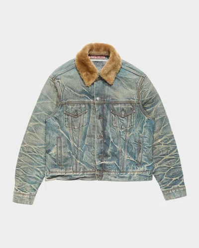 Acne Studios Men & Apos;s J-rion Shearling-trimmed Denim Trucker Jacket In Blue