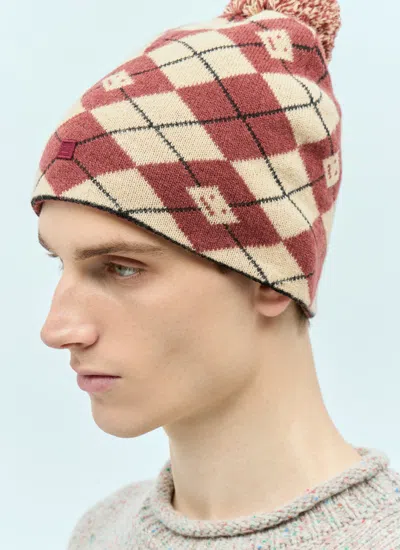 Acne Studios Men Argyle Jacquard Beanie Hat In Red