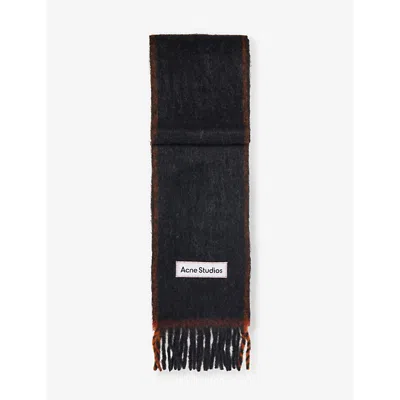Acne Studios Womens Black Brand-appliqué Wool-blend Scarf In Parche Logo En El Frontal