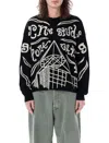 ACNE STUDIOS MEN'S BLACK JACQUARD SWEATER WITH RIBBED CUFFS AND CONTRASTING TRIM