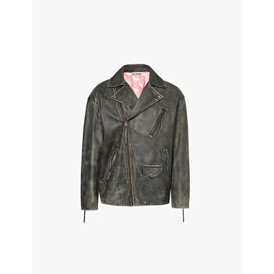 Acne Studios Logo-embossed Biker Leather Jacket In Antracite Grey
