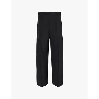 Acne Studios Mens Black Regular-fit Wide-leg Wool-blend Trousers