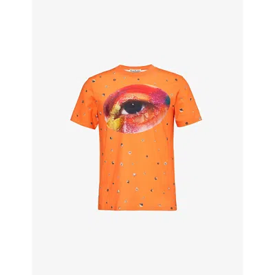 Acne Studios Mens Bright Orange Graphic-print Cotton-jersey T-shirt