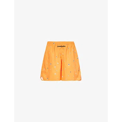 Acne Studios Mens Bright Orange Logo-print Swim Shorts