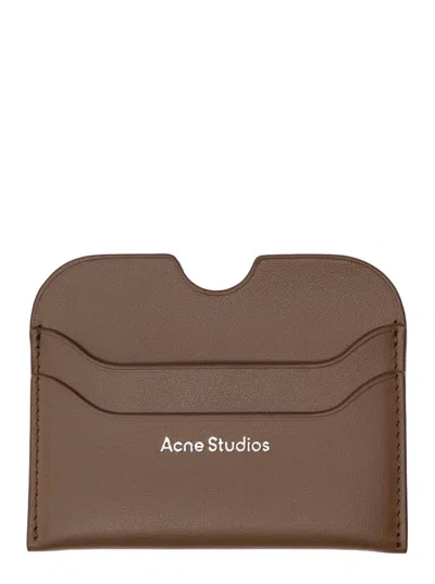 Acne Studios Men Brown Card-holder With Logo Print On The Front In Leather Man