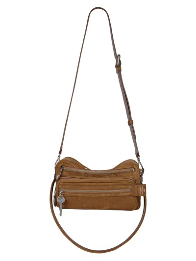 Acne Studios Men's Camero Key-zip Suede Top Handle Bag In Brown