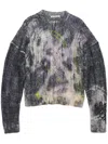 Acne Studios Glittered Distressed Open-knit Zip-up Cardigan In Gray