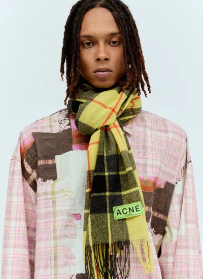 Acne Studios Men Check Fringe Scarf In Yellow