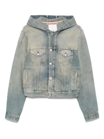Acne Studios Men Denim Hooded Jacket In Gray