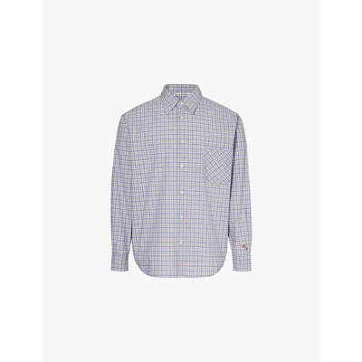 Acne Studios Checked Cotton Shirt In Cornflower Blue/yellow