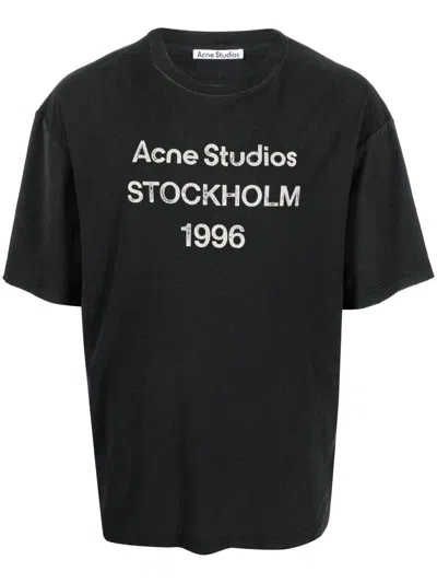 Acne Studios Men Crew Neck T-shirt With Print In Black