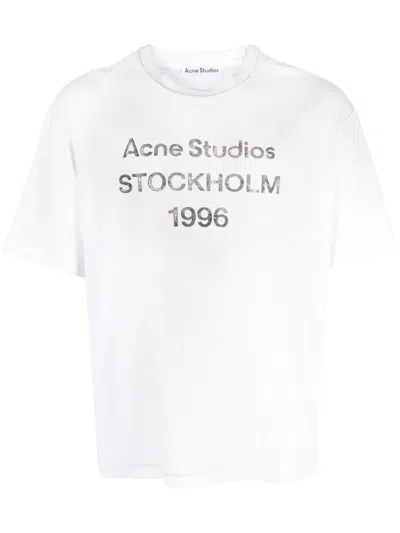 Acne Studios Men Crew Neck T-shirt With Print In White