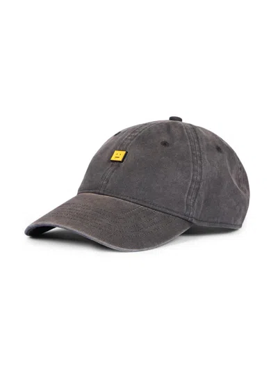 Acne Studios Men's Cunov Face Canvas Baseball Cap In Black