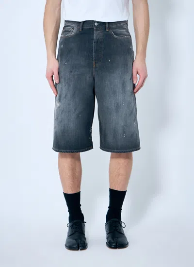 Acne Studios Judda Wide-leg Distressed Paint-splattered Denim Shorts In Gray