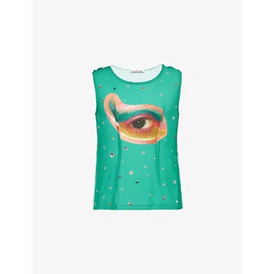 Acne Studios Mens Emerald Green Graphic-print Cotton-jersey T-shirt