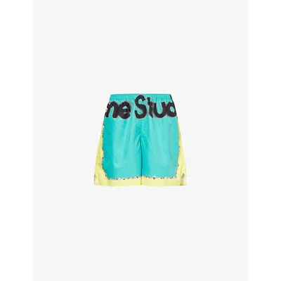 Acne Studios Mens Emerald Green Logo-print Swim Shorts