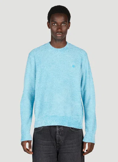 Acne Studios Men Face Patch Crewneck Sweater In Blue