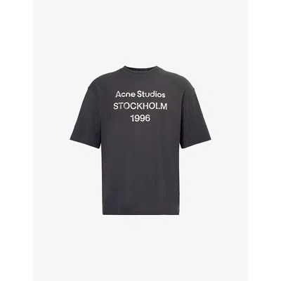 ACNE STUDIOS MENS FADED BLACK EXFORD 1996 LOGO-PRINT COTTON-JERSEY BLEND T-SHIRT