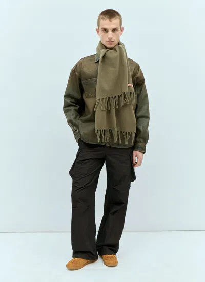 Acne Studios Men Fringe Wool Scarf In Green