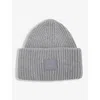 Acne Studios Womens Grey Melange Face Logo-patch Wool Beanie Hat In Grey