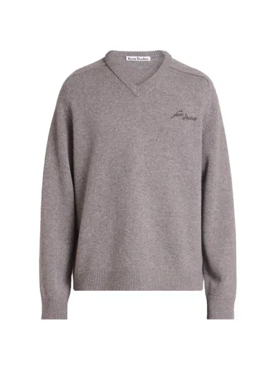 Acne Studios Men's Kaybe Richard Logo-embroidered Wool Sweater In Gray