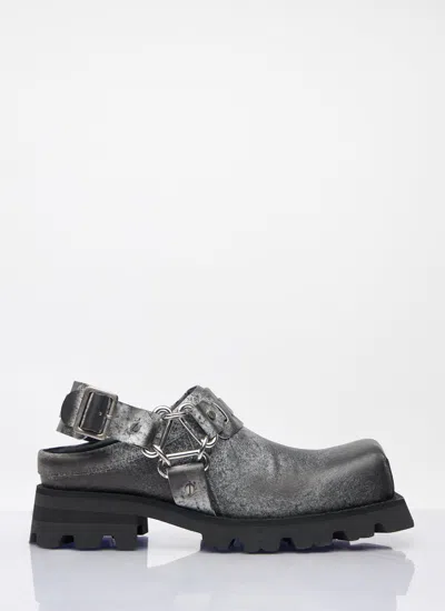Acne Studios Men Leather Buckle Mules In Gray