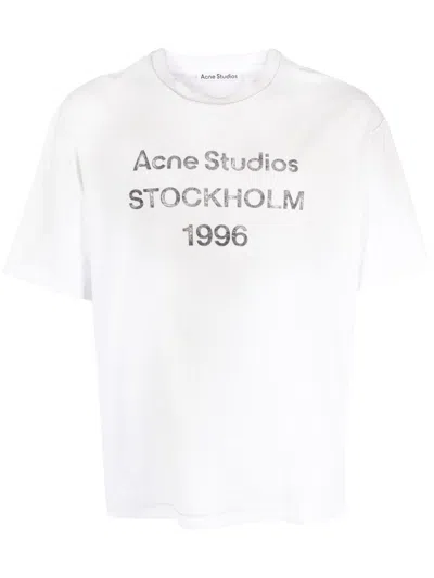 Acne Studios Mens Dusty White Exford U 1996 Text-print Cotton T-shirt Xl