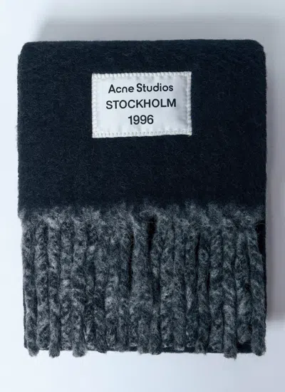 Acne Studios Men Logo Label Fringe Scarf In Blue