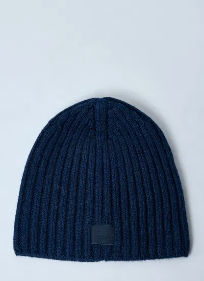 Acne Studios Men Logo Motif Beanie Hat In Blue