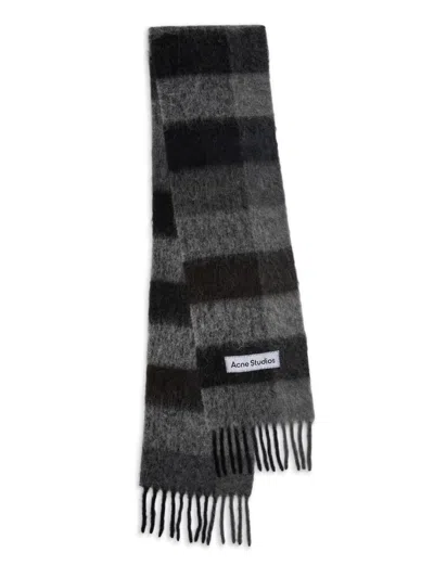 Acne Studios Men's Main Vally Checkered Fringe Scarf In White