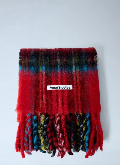 Acne Studios Men Mohair Checked Scarf In Red