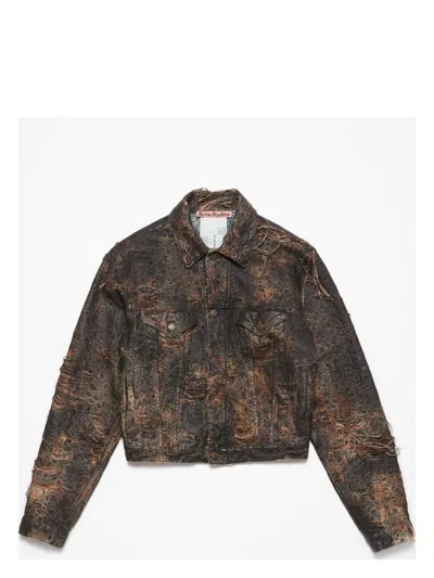 Acne Studios Men's Oraya Denim Distressed Monogram Coating In Brown