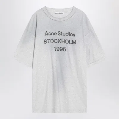 Acne Studios Exford Distressed Logo-print Organic Cotton-jersey T-shirt In Gray