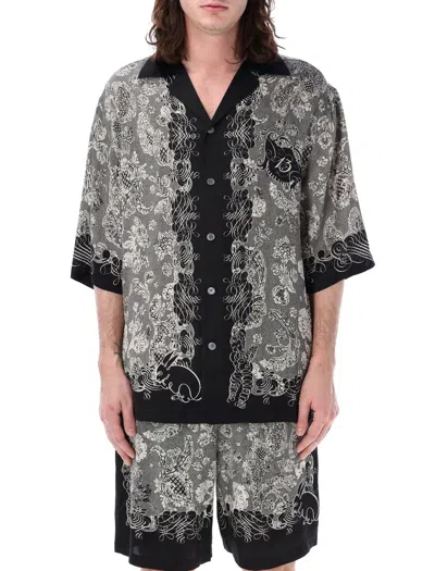 ACNE STUDIOS MEN'S PRINTED BOWLING SHIRT IN BLACK FOR SS24