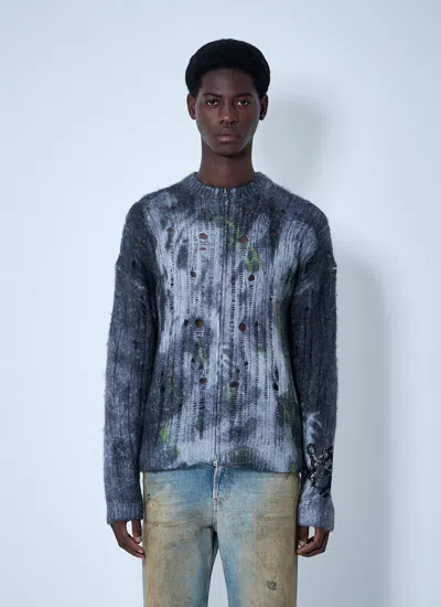 Acne Studios Men Printed Zip-up Sweater In Blue
