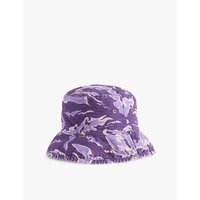 Acne Studios Brimmo Logo-embroidered Camouflage-print Cotton-ripstop Bucket Hat In Purple