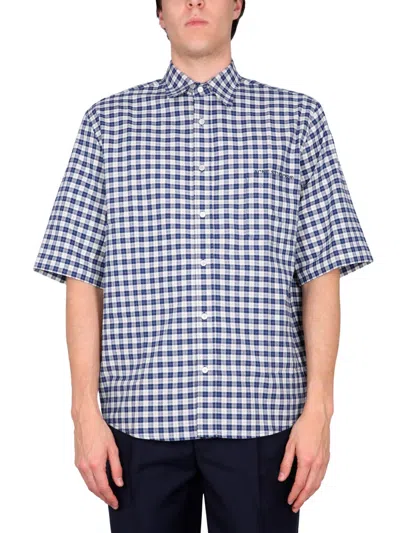 Acne Studios Embroidered-logo Checked Shirt In Blue