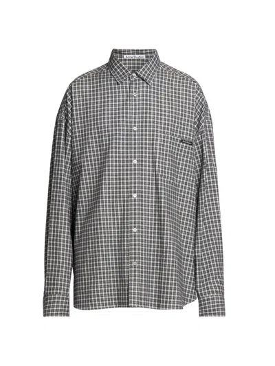 Acne Studios Men's Soffia Washed Flannel Check Shirt In Gray