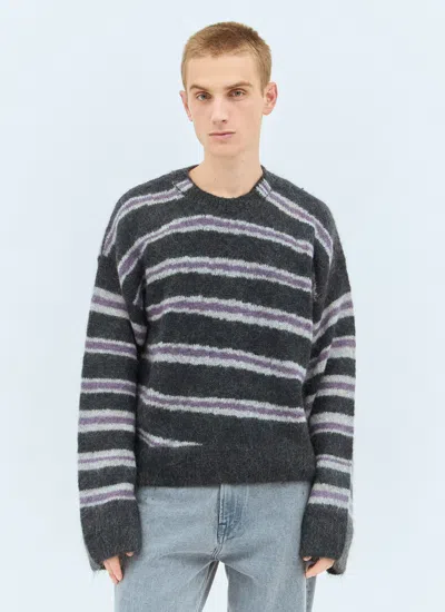 Acne Studios Men Striped Mohair-blend Sweater In Gray