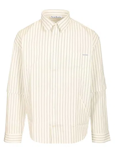 Acne Studios Men Striped Poplin Shirt In White